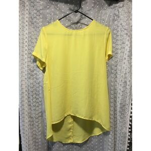 Meraki Women's Yellow Short Sleeve Hi-Lo‎ Blouse Top Size L